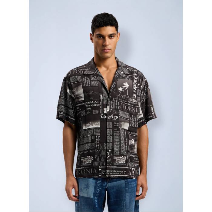 パームエンジェルス Palm Angels 【 Paxlatimes News Shirt Men Blk 】 メンズ