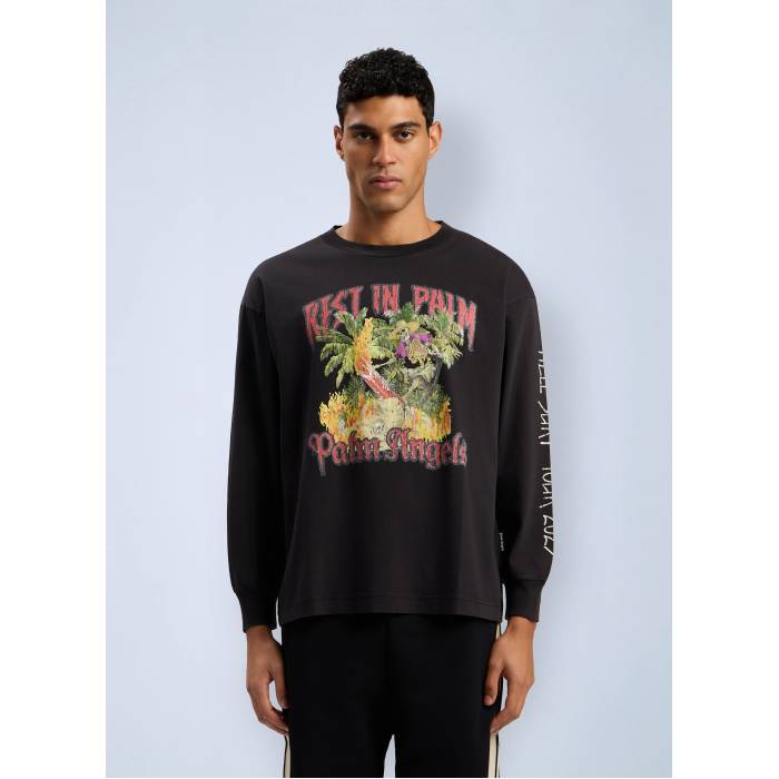 パームエンジェルス Palm Angels 【 Rest In Palm Long Sleeve T-Shirt Men Blk 】 Sleeve スリーブ Tシャツ メンズ