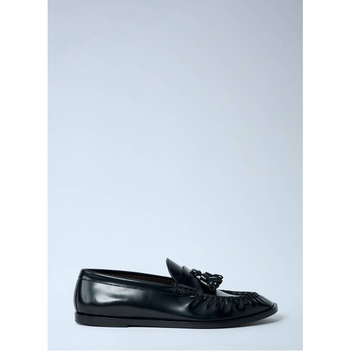 The Row 【 Leather Loafers Women Blk 】 なめし革 置き目毛皮 レディース