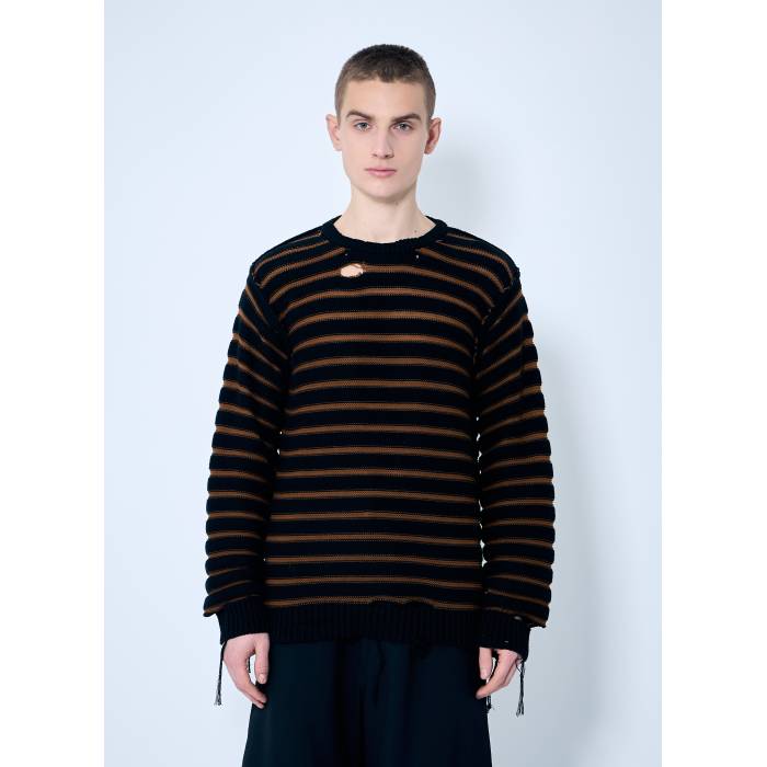 メゾン マルジェラ Mm6 Maison Margiela 【 Striped Distressed Sweater Men Blk 】 トレーナー メンズ