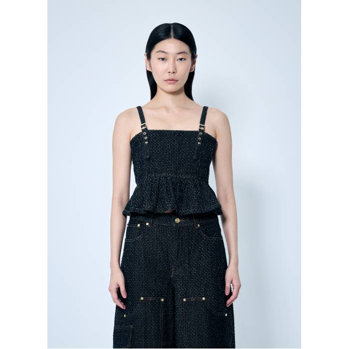 ガニー Ganni 【 Fluffy Denim Strap Top Women Blk 】 デニム ストラップ レディース