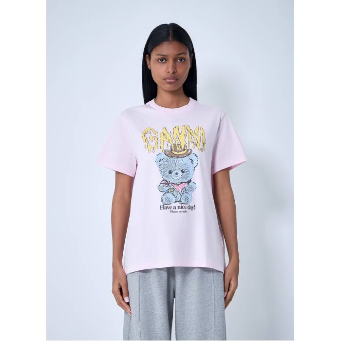 ガニー Ganni 【 Logo Motif T-Shirt Women Pin 】 ロゴ Tシャツ レディース