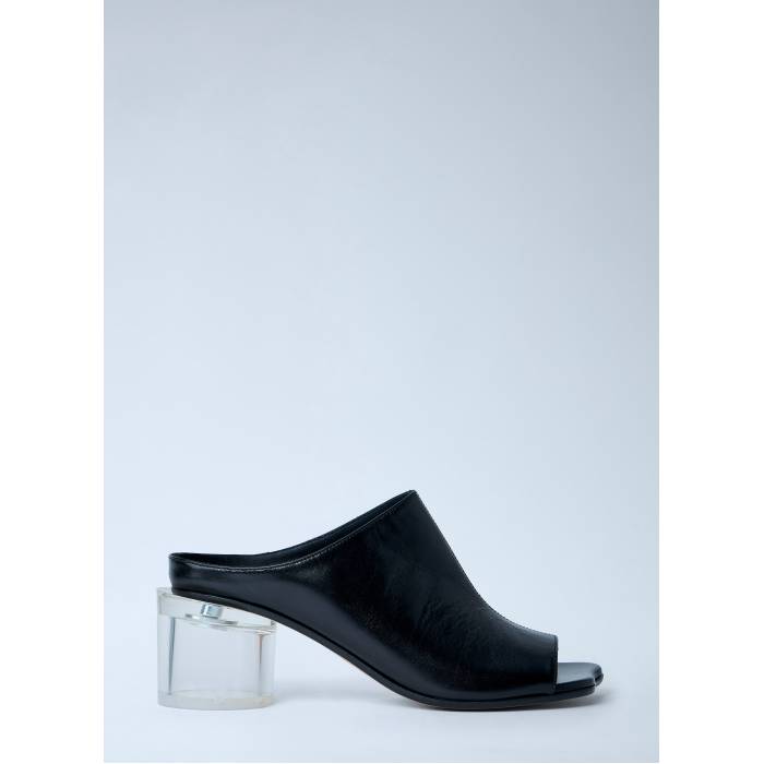 住み家 マルジェラ Mm6 Maison Margiela 【 Leather Mule With Transparent Block Heel Women Blk 】 なめし革 踵 レディース