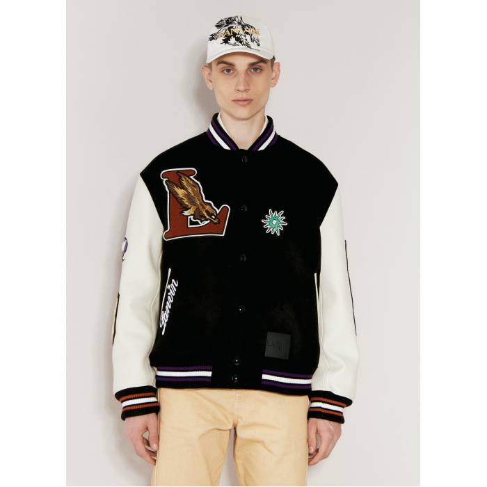 Lanvin X Future 【 Varsity Jacket With Leather Sleeves Men Blk 】 Jacket 上衣 なめし革 メンズ