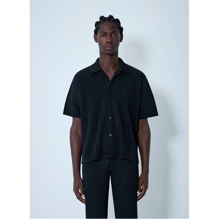 【 Pleated Shirt Men Blk 】 メンズ