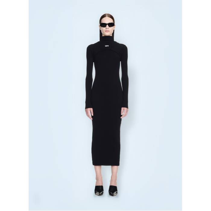 オフホワイト Off-White 【 Off Stamp Ribbed Midi Dress Women Blk 】 ドレス レディース｜スニケス