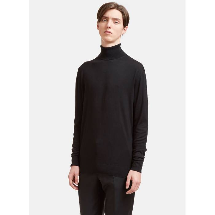 Aiezen 【 Silk And Cashmere-Blend Fine-Knit Turtleneck Sweater Men Blk 】 トレーナー メンズ
