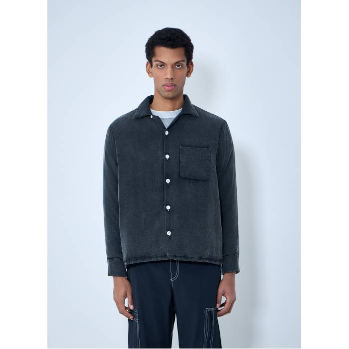 【 Relaxed Button-Down Shirt Men Blk 】 名取り草落ちこむ メンズ