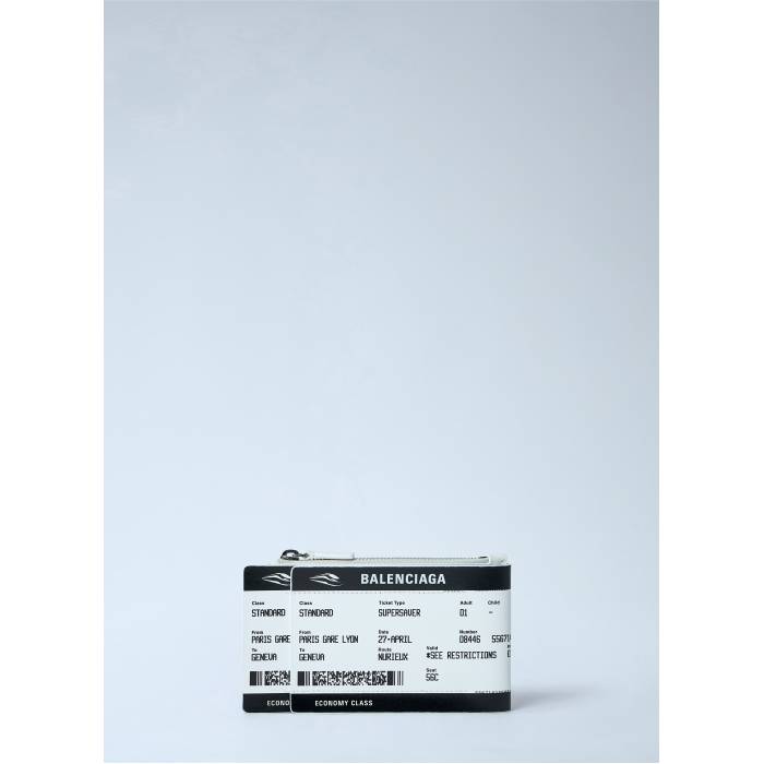 バレンシアガ Balenciaga 【 Ticket-Print Leather Zip Pouch Men Wht 】 なめし革 メンズ