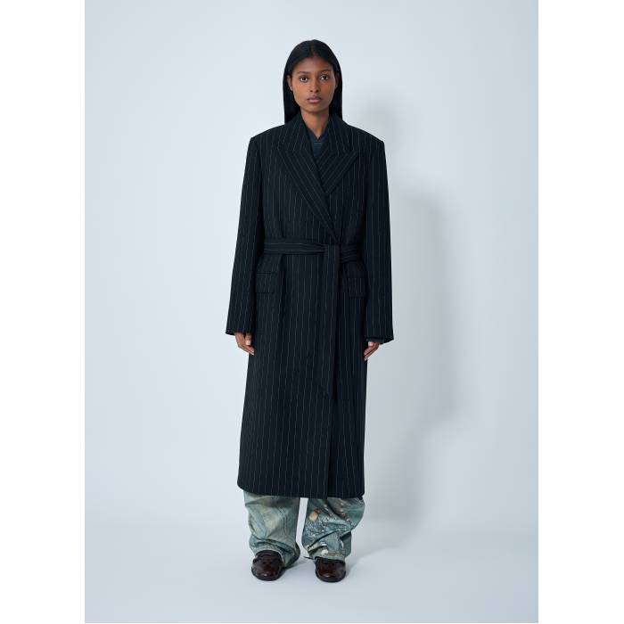 アクネストゥディオズ Acne Studios 【 Belted Pinstripe Coat Women Blk 】 レディース