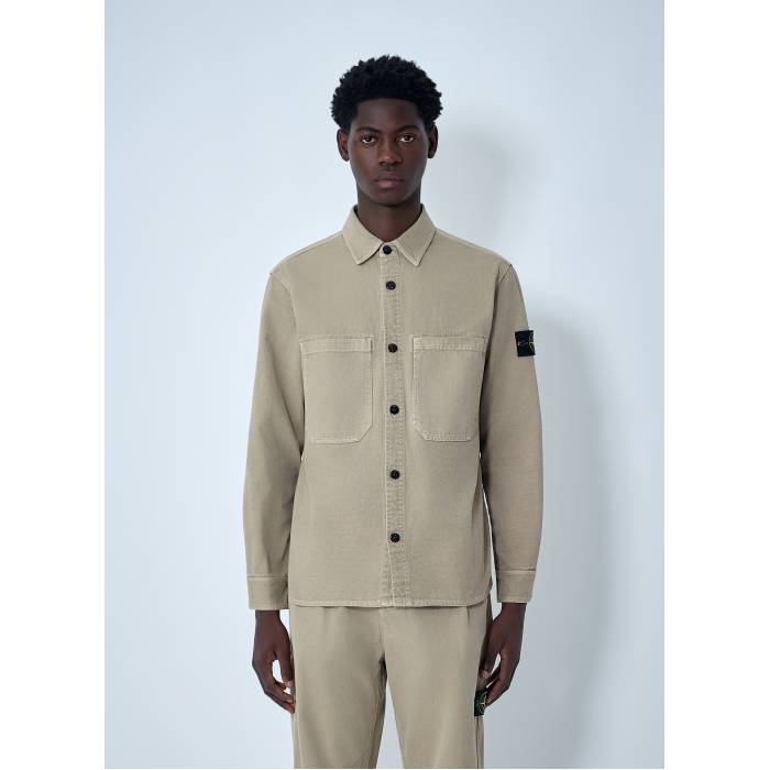 ストーンアイランド Stone Island 【 Logo Patch Shirt Men Bei 】 ロゴタイプ メンズ