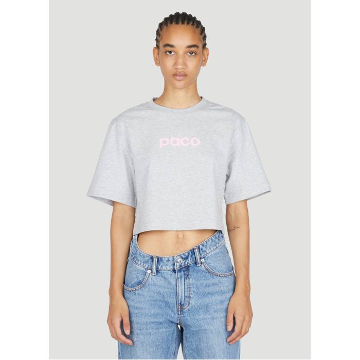 Rabanne 【 Logo Print Cropped T-Shirt Women Gry 】 ロゴ Tシャツ レディース