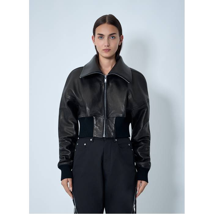 リックオウエンス Rick Owens 【 Leather Bomber Jacket Women Blk 】 なめし革 Jacket 上衣 レディース
