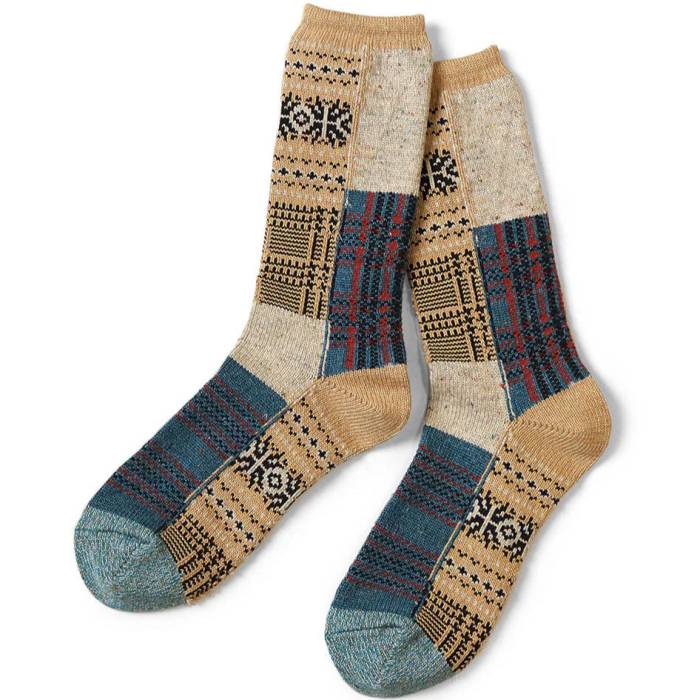 Kapital 【 84 Yarns Patchwork Tweed Faireisle Socks Mens Beige 】 靴下・ソックス メンズ ベージュ