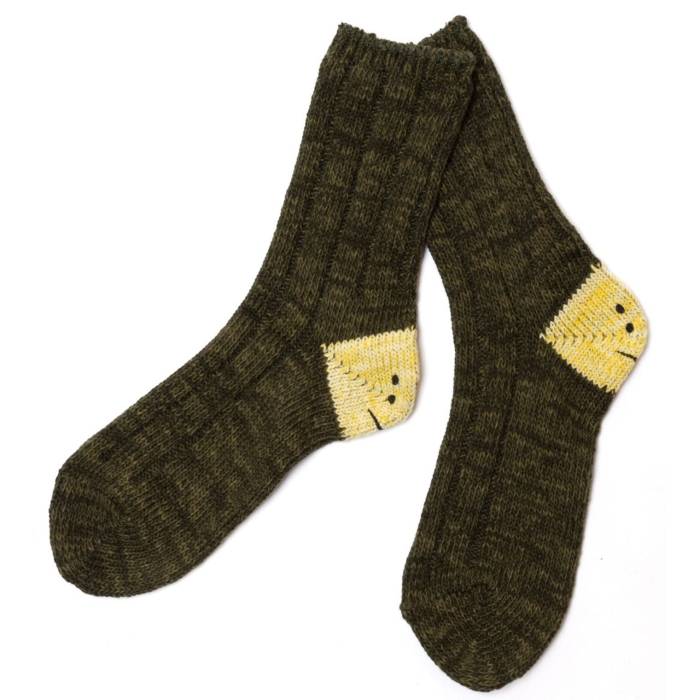 Kapital 【 56 Yarns Ma-1 Rainbowy Happy Heel Socks Unisex Khaki 】 ヒール ソックス・靴下 ユニセックス カーキ