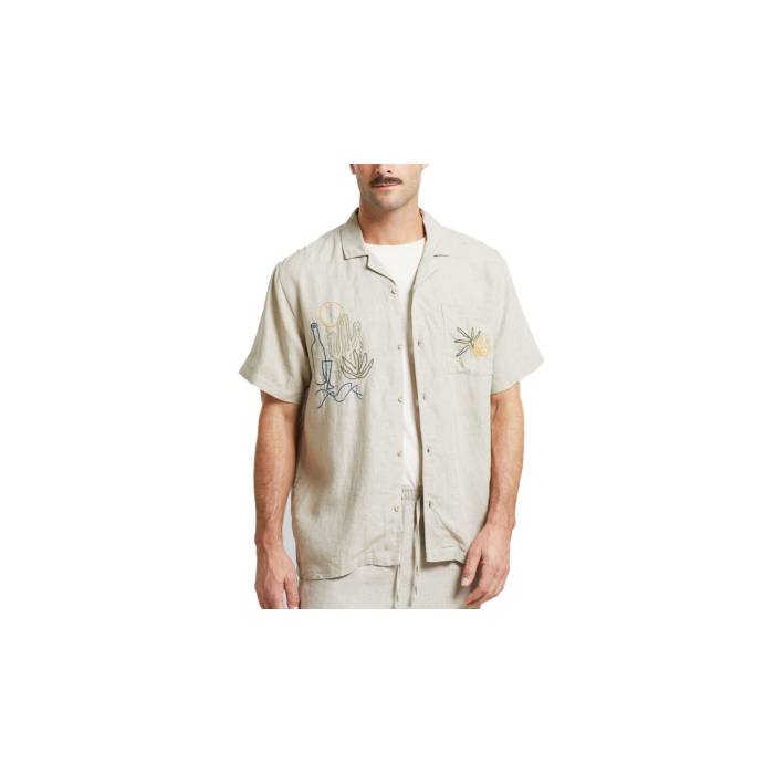 Dedicated 【 Shirt Marstrand Linen Emb Ecru Men Offwhite 】 メンズファッション トップス Tシャツ カットソー メンズ