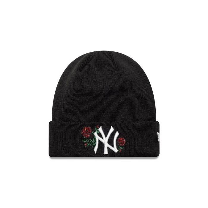 ニュー内鰓 New Era 【 Knit Medium Wmns Mlb Sequin Rose Beanie Neyyan Men Black 】 編み物 Rose サクラ色 旗がしら かぶり笠 メンズ 黒いこと 黒いこと