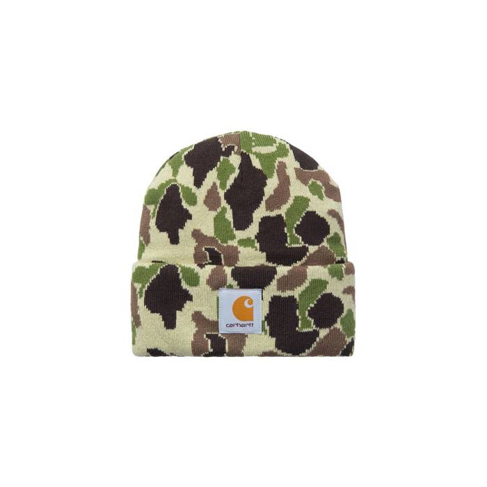 鉄道車両ハート形 ダブリューアイピー Carhartt Wip 【 Camo Duck Beanie Unisex Purple 】 間鴨柄 旗がしら かぶり笠 ユニ一発やる Purple 紫・パープル