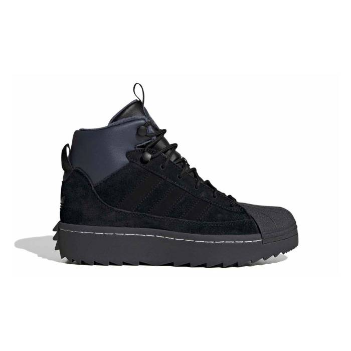 アディダス Adidas Originals 【 Adidas Superstar Winter Trek J Kids Black 】 アディダス Superstar はやりっ子 冬期 お坊っちゃん キッズ 黒いこと 黒いこと