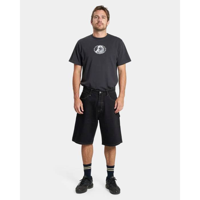 Thrills 【 Mens Big Slacker Denim Shorts Mens Black Rinse 】 メンズ ジーンズ さる股引き メンズ 黒いこと 黒いこと ズボン・パンツ-メンズファッション