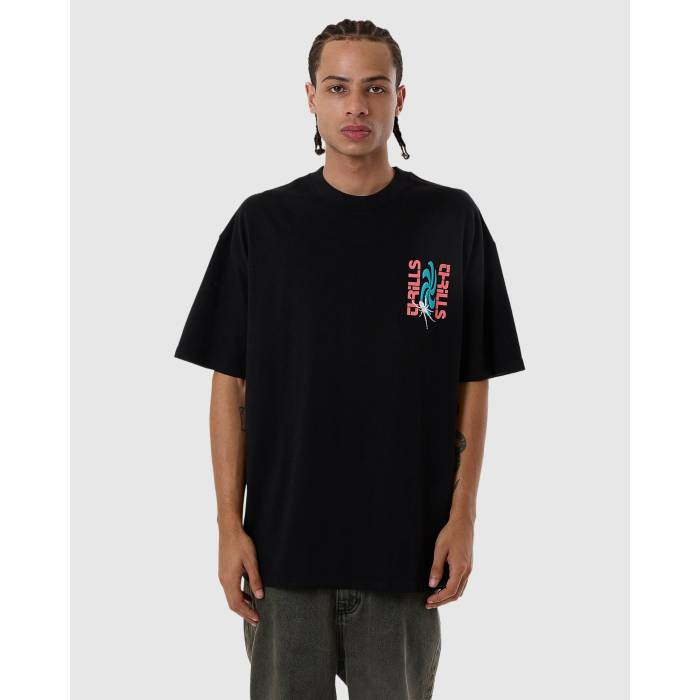 【★百貨店SALE★6/11真夜中2時迄】Thrills 【 Mens Firestarter Box Fit Oversize T-Shirt Mens Black 】 メンズ ボックス席 ティーシャツ メンズ 黒いこと 黒いこと
