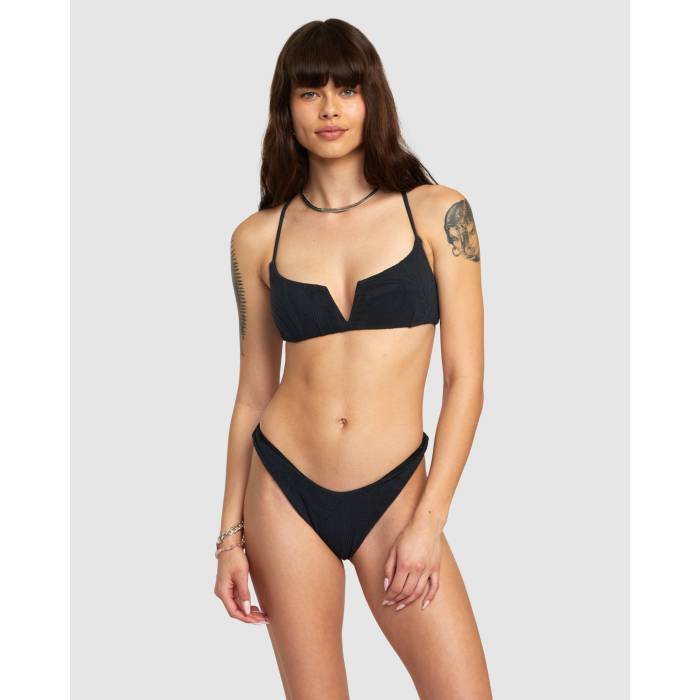 ルーカ Rvca 【 Womens Palm Grooves Medium French Bikini Bottom Womens Black 】 レディース ズボン ボトムス レディース 黒色 ブラック