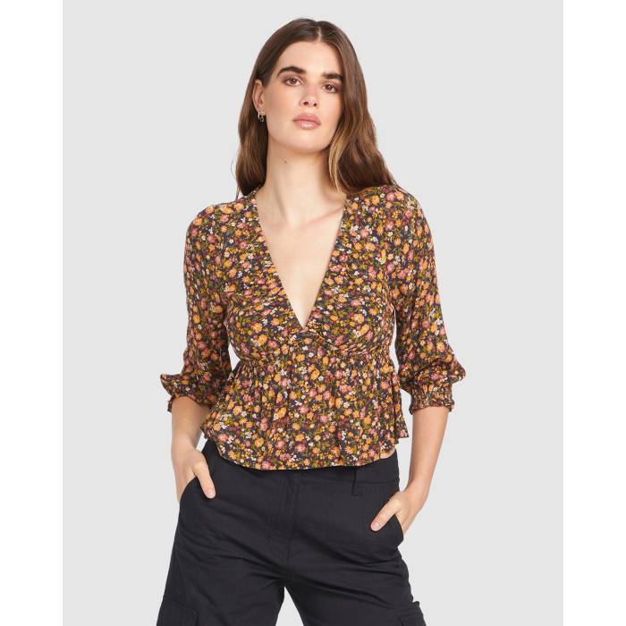 【★百貨店SALE★6/11真夜中2時迄】ボルコム Volcom 【 Womens Blossom Binge Long Sleeve Shirt Womens Vintage Black 】 レディース Sleeve 衣袂 レディース vintage ビンテージ・ヴィンテージ 黒いこと 黒いこと