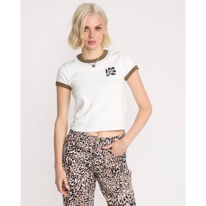 【★百貨店SALE★6/11真夜中2時迄】ボルコム Volcom 【 Womens Stoney Time Ringer T-Shirt Womens Star White 】 レディース ひと休み ティーシャツ レディース 白いこと 白いこと