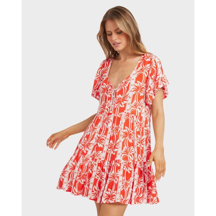 【★百貨店SALE★6/11真夜中2時迄】散らし広告ボン Billabong 【 Womens Row Of Palms Mini Dress Womens Red Aloha 】 レディース 御召しもの レディース Red 赤・赤いこと アロハ