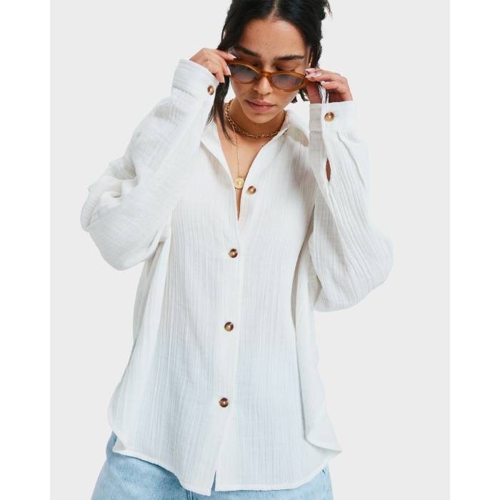 ロキシー Roxy 【 Womens Morning Long Sleeve Shirt Womens Bright White 】 レディース Sleeve スリーブ レディース 白色 ホワイト