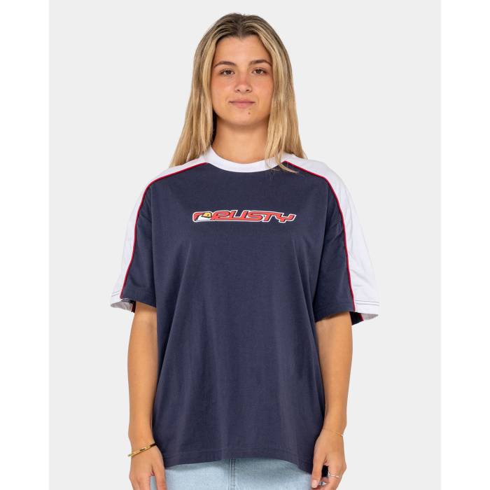 ラスティ Rusty 【 Womens Archived Shooter Oversized T-Shirt Womens Navy 】 レディース Tシャツ レディース 紺色 ネイビー