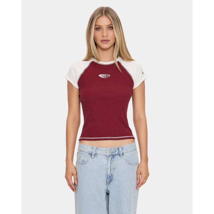 Thrills 【 Womens Playing For Keeps Raglan T-Shirt Womens Garnet Red 】 レディース Raglan ラグラン Tシャツ レディース Red 赤・レッド
