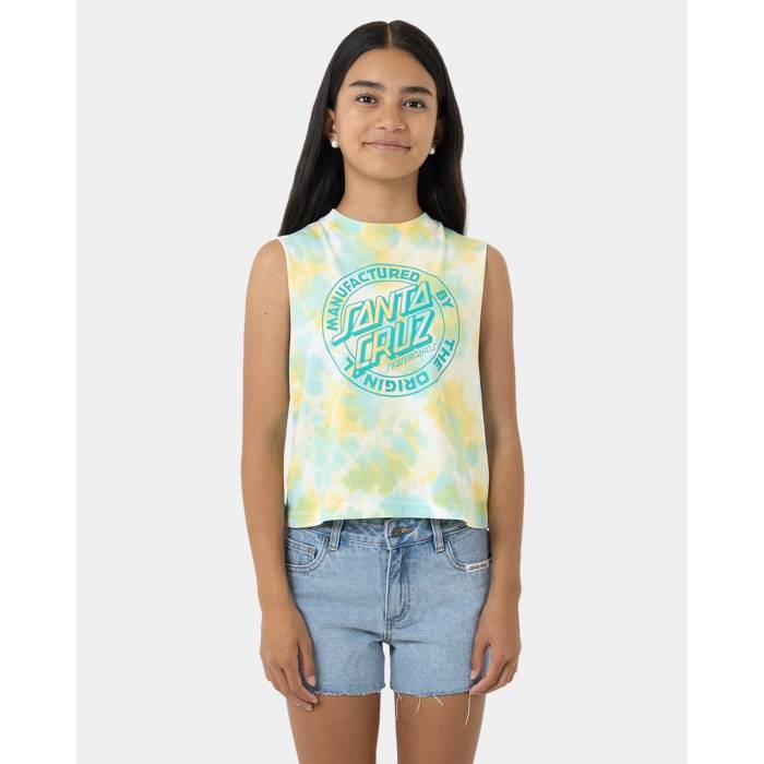 サンタ船路 Santa Cruz 【 Girls 8-16 Mfg Dot Mono Front Muscle Top Girls Light Green Tie Dye 】 お坊っちゃん キッズ green 緑・緑であること タイ