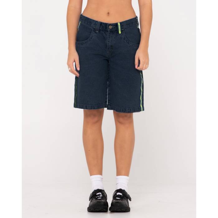 ラスティ Rusty 【 Womens Flip Mommy Low Rise Wide Leg Denim Shorts Womens Deep Blue / Lime 】 レディース ライズ デニム ショーツ レディース ディープ 青色 ブルー ライム 16,946円