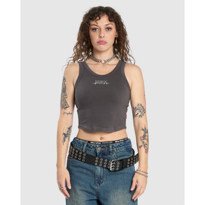 Worship 【 Womens Swan Lake Curve Tank Top Womens Worn Black 】 レディース 貯蔵タンクいの一番 レディース 黒いこと 黒いこと タンクトップ-レディースファッション-トップス
