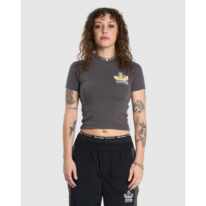 Worship 【 Womens Win Win Slim Raglan T-Shirt Womens Washed Black 】 レディース slim スリム Raglan ラグラン Tシャツ レディース 黒色 ブラック