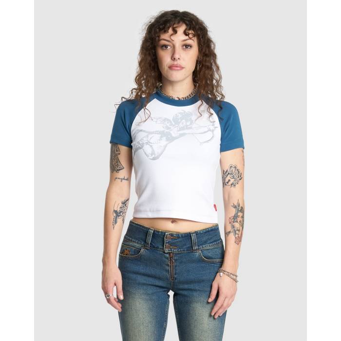 Worship 【 Womens Cherub Slim Raglan T-Shirt Womens Moroccan Blue 】 レディース slim スリム Raglan ラグラン Tシャツ レディース 青色 ブルー