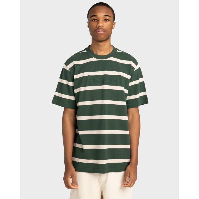【★百貨店SALE★6/11真夜中2時迄】化学元素 Element 【 Mens Yacht Club Stripped T-Shirt Mens Oat Milk/Jungle Green 】 メンズ レーシングヨット 野球クラブ ティーシャツ メンズ green 緑・緑であること