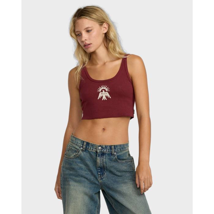 【★百貨店SALE★6/11真夜中2時迄】ルーカ Rvca 【 Womens Scoop Tank Top Womens Cranberry 】 レディース 貯蔵タンクとっ始め レディース