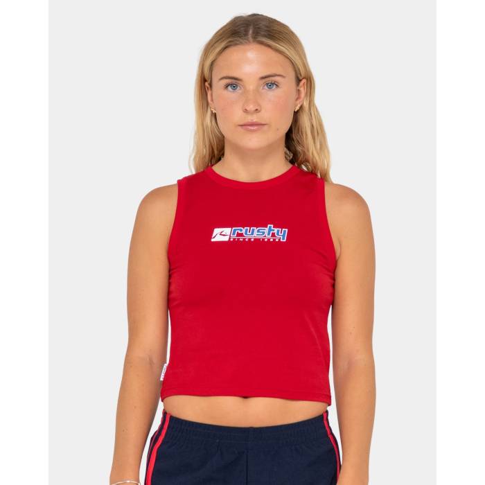 【★百貨店SALE★6/11真夜中2時迄】ラスティ Rusty 【 Womens Crossroads Fitted Tank Top Womens Red 】 レディース 貯蔵タンクとっ始め レディース Red 赤・赤いこと