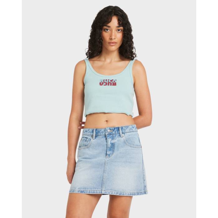 【★百貨店SALE★6/11十二時2時迄】ルーカ Rvca 【 Womens Flipped Scooped Tank Top Womens Mist Blue 】 レディース 貯蔵タンクいの一番 レディース 青み 青色