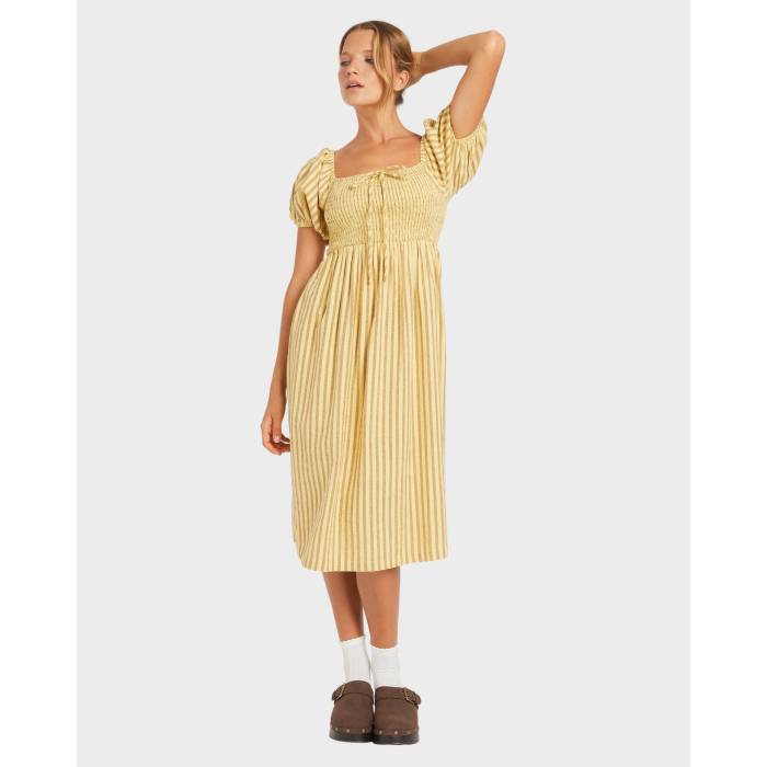 【★百貨店SALE★6/11真夜中2時迄】ロキシー Roxy 【 Womens Mercado Stripe Midi Dress Womens Butter 】 レディース Stripe 縞模様 御召しもの レディース