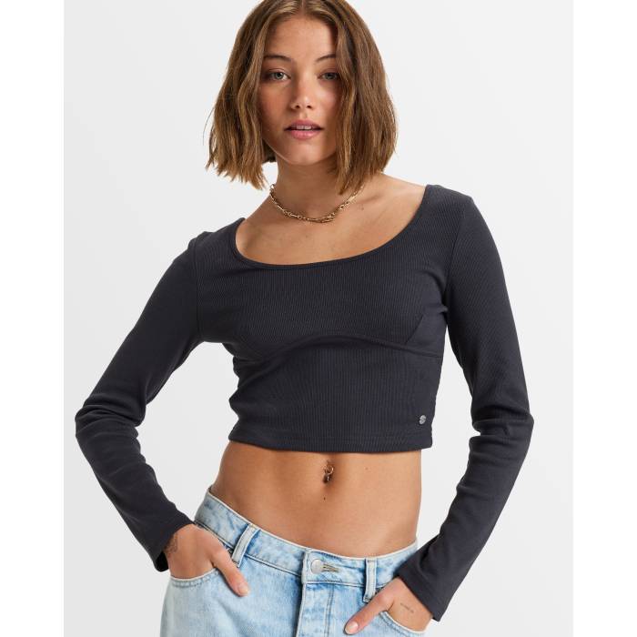 【★百貨店SALE★6/11十二時2時迄】ロキシー Roxy 【 Womens Pretty Please Crop Top Womens Phantom 】 レディース Crop クロップ レディース