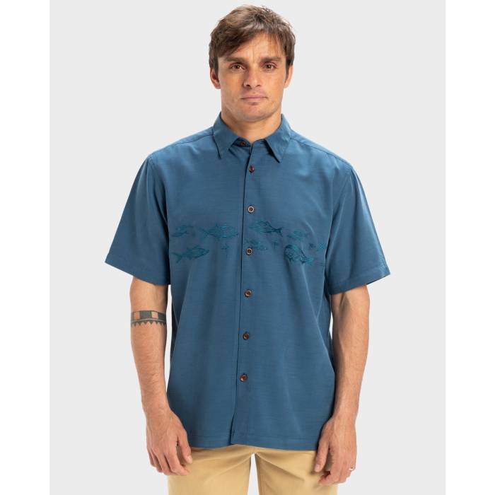 クイックシルバー Quiksilver 【 Mens Offshore Short Sleeve Shirt Mens Wave Blue 】 メンズ Sleeve スリーブ メンズ Wave ウェーブ・ウェイブ 青色 ブルー