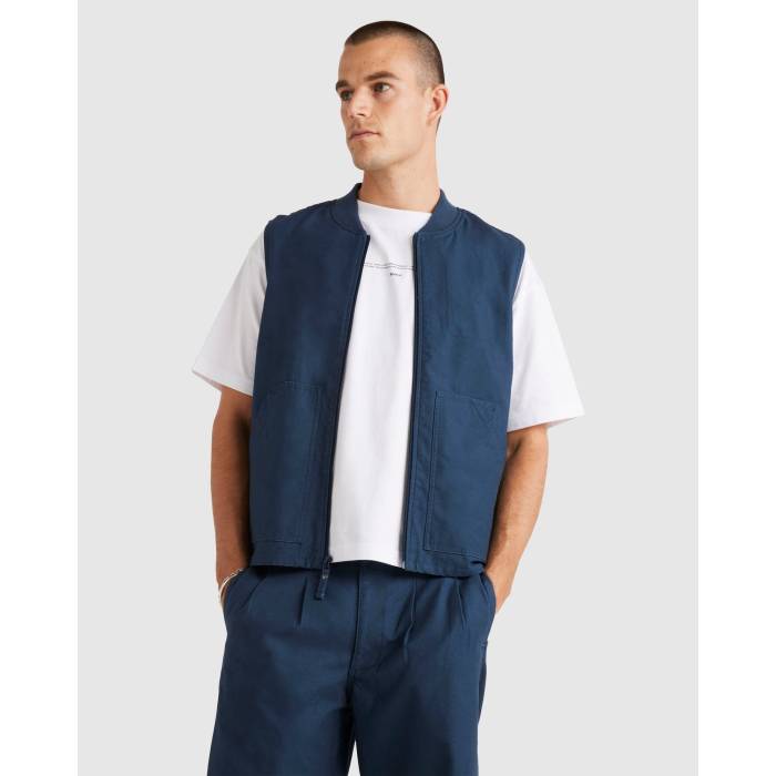 【★百貨店SALE★6/11真夜中2時迄】ルーカ Rvca 【 Mens Varsity Twill Vest Mens Petrol Blue 】 メンズ より良い メンズ 青碧 青碧