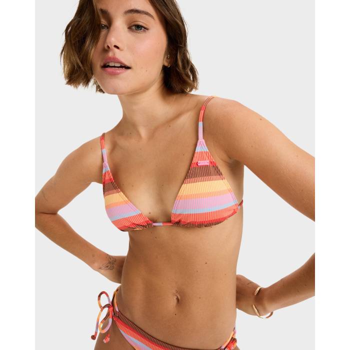 【★百貨店SALE★6/11十二時2時迄】ロキシー Roxy 【 Womens Sunset Stripe Tiki Tri Bikini Top Womens Pink Cosmos 】 レディース Stripe 縞模様 レディース pink サクラ色