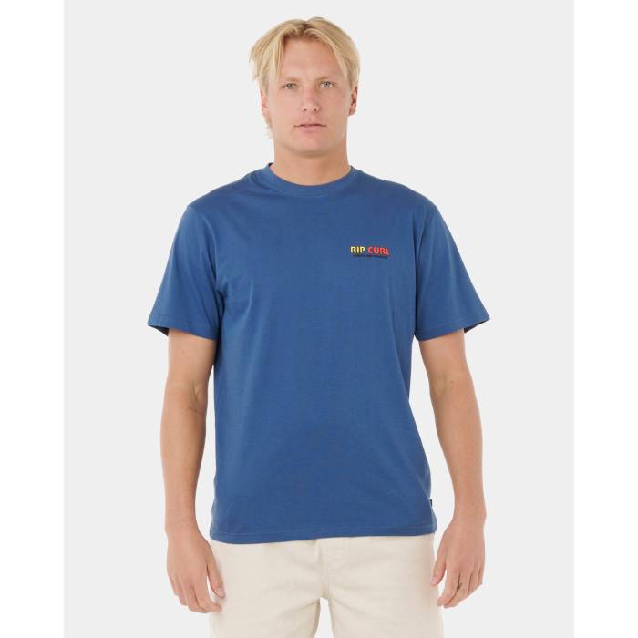 【★百貨店SALE★6/11十二時2時迄】下唇長い巻き毛 Rip Curl 【 Mens Surf Revival Lined Up T-Shirt Mens Light Navy 】 メンズ プルオーバー メンズ 紺色 米国海軍