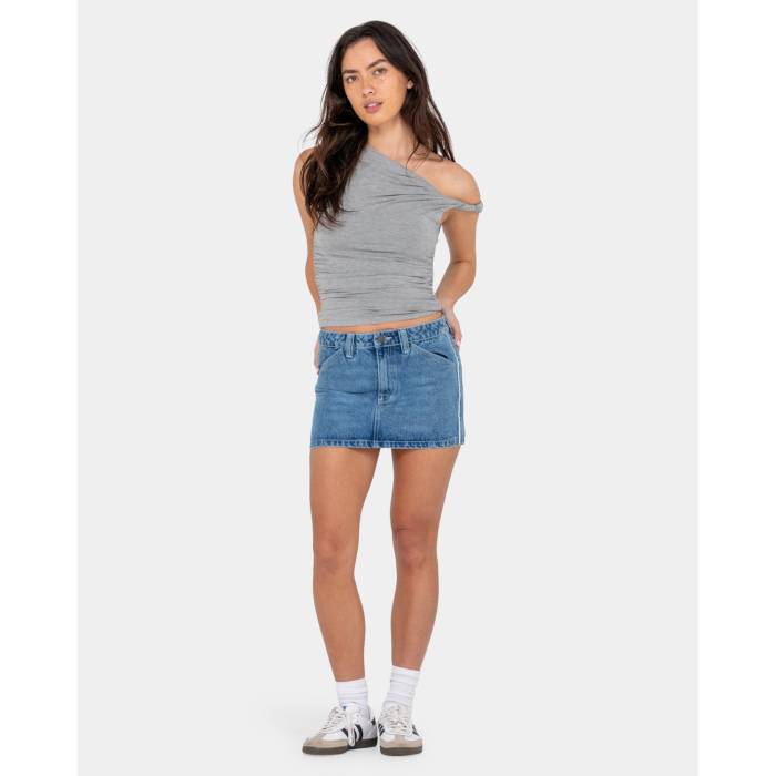 ラスティ Rusty 【 Womens Flip Mommy Low Rise Mini Denim Skirt Womens Blasted Middy Blue / 】 レディース ライズ ジーンズ レディース 青味 青み