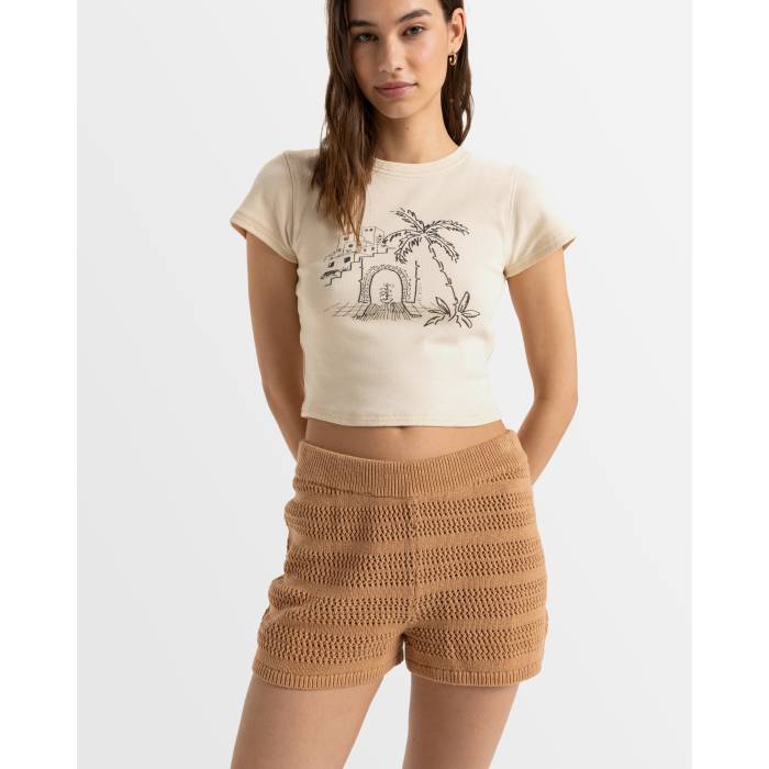 ロキシー Roxy 【 Womens Spicy Vibes Elastic Waist Shorts Womens Camel 】 レディース さる股引き レディース camel 駱駝