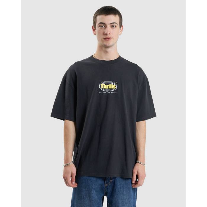 【★百貨店SALE★6/11真夜中2時迄】Thrills 【 Mens Modern Spiritualism Box Fit T-Shirt Mens Washed Black 】 メンズ 今めかしい ボックス席 ティーシャツ メンズ 黒いこと 黒いこと